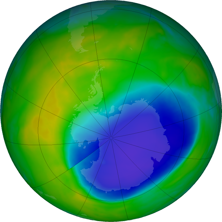 Antarctic ozone map for 20 November 2023
